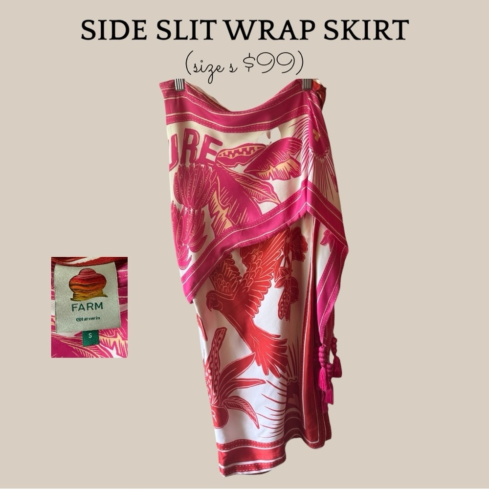 Farm Rio Pink Side Slit Wrap Skirt